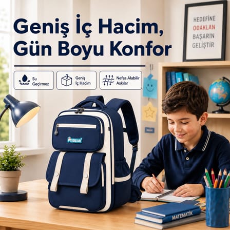 Su Geçirmez Ortopedik Erkek Çocuk Okul Çantası – Mavi