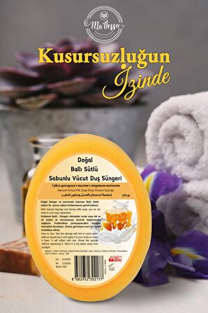 Doğal Ballı Sütlü Süngerli Sabun, Ballı Sütlü Sabunlu Vücut Duş Süngeri, Banyo Lifi 125 gr