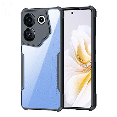 Gpack Tecno Camon 20 Pro 5G Kılıf Roll Arkası Şeffaf Plastik Kenar Silikon Airbagli