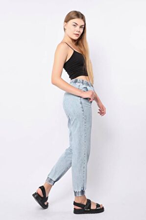 Kadın Lastikli Jogger Pantolon Açık Mavi