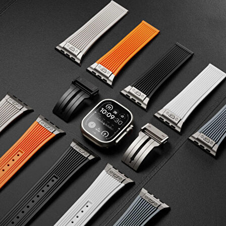 Gpack Apple Watch SE 2 2023 44mm Kordon Çıtçıtlı Derin Çizgili Spor Tasarım KRD113