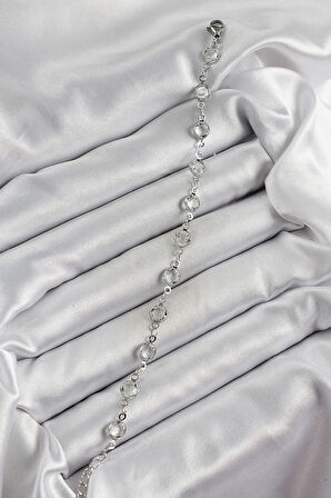 Pirinç Gümüş Renk Zirkon Taşlı Bileklik