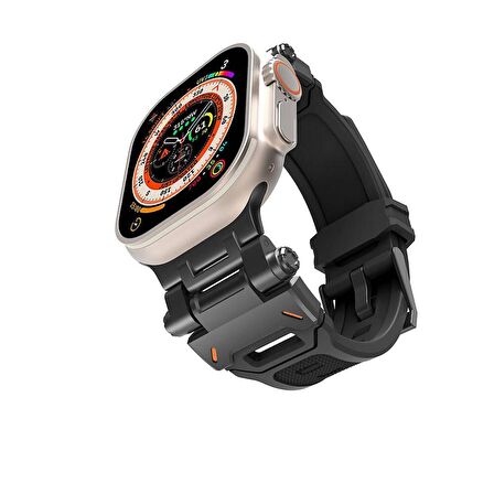 Gpack Apple Watch 7 45mm Kordon Metal Bağlantılı Tokalı Silikon Kayış KRD108
