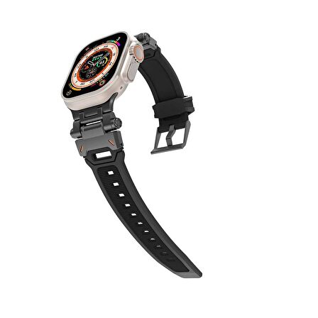 Gpack Apple Watch 7 45mm Kordon Metal Bağlantılı Tokalı Silikon Kayış KRD108