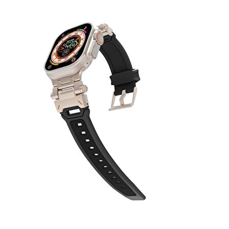 Gpack Apple Watch 7 45mm Kordon Metal Bağlantılı Tokalı Silikon Kayış KRD108