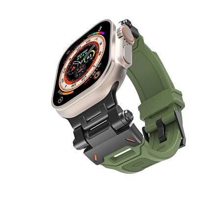 Gpack Apple Watch Ultra Kordon Metal Bağlantılı Tokalı Silikon Kayış KRD108
