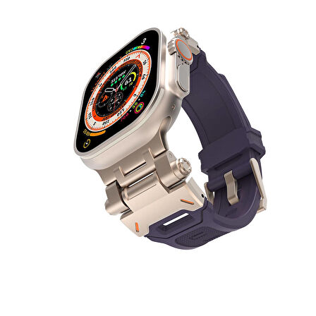 Gpack Apple Watch Ultra Kordon Metal Bağlantılı Tokalı Silikon Kayış KRD108