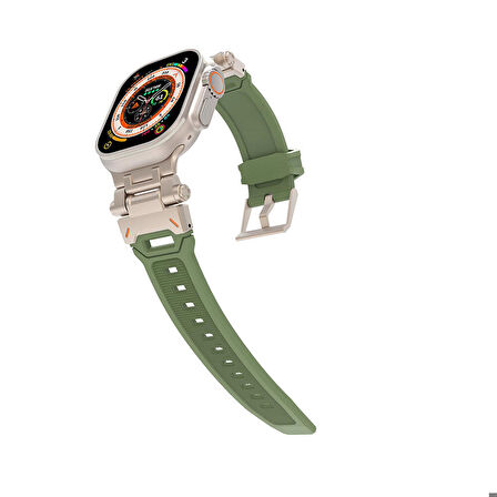 Gpack Apple Watch Ultra Kordon Metal Bağlantılı Tokalı Silikon Kayış KRD108