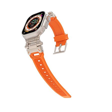 Gpack Apple Watch Ultra 2 Kordon Metal Bağlantılı Tokalı Silikon Kayış KRD108