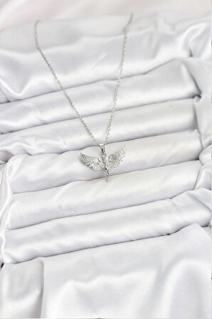 316L Çelik Zincir Gümüş Renk Melek Model Kadın Kolye