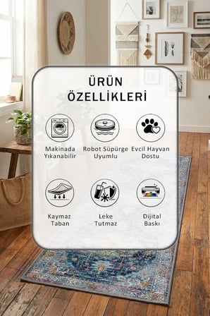 A-26 Modern Dijital Baskı Yıkanabilir Kaymaz Yolluk Halı Mor