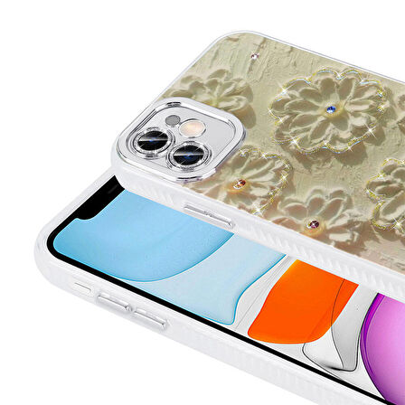 Gpack Apple iPhone 11 Kılıf Parlak Taşlı Çiçek Desenli Garden Sert Silikon