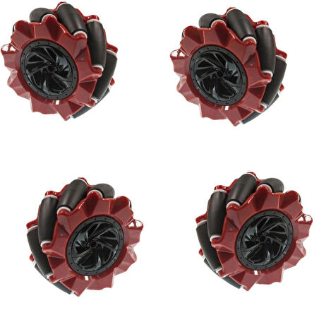 Emesrobotik 80mm Mecanum Tekerlek Seti KIRMIZI (4 Adet-2 Sağ- 2 Sol) – TT Motor Uyumlu Kaplin Hediyeli
