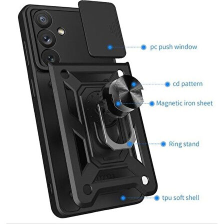 Gpack Samsung Galaxy A34 Kılıf Tank Aramid Sürgülü Vega Yüzüklü Sert Silikon