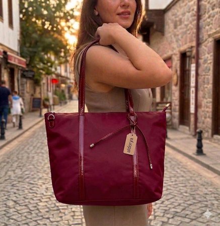 Aldorya Kumaş Shopper Omuz Çantası - Günlük Geniş El Ve Kol Çantası Bordo