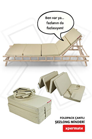 XPERMATE Katlanır Şezlong Minderi Fermuarlı Çantalı Cepli FoldPack 30x60x25cm Bej 