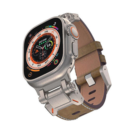 Gpack Apple Watch Ultra Kordon Metal Bağlantılı Tokalı Suni Deri Kayış KRD114