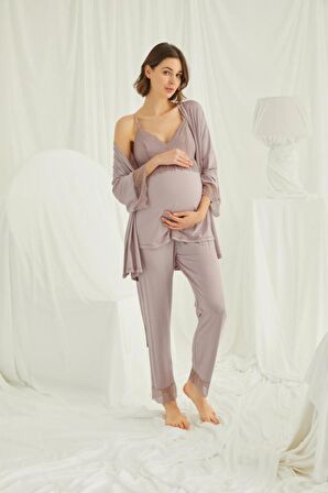 Monamise 18431 Vizon Hamile Lohusa 3 Lü Pijama Sabahlık Tk