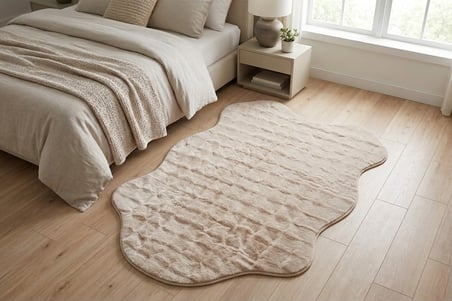 Bubble Tavşan Tüyü Post Bej Pamuk Kaymaz Yıkanabilir Taban Peluş Halı 100X150