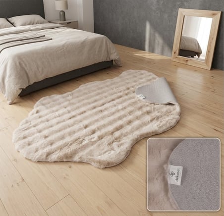 Bubble Tavşan Tüyü Post Bej Pamuk Kaymaz Yıkanabilir Taban Peluş Halı 100X150