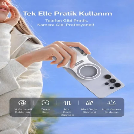 MagSafe Kamera Tutuş Aparatı Manyetik Telefon Tutucu 2 Kademeli Deklanşör Zoom Kontrol Bluetooth Uzaktan Kumandalı