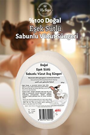 Ma'Vessa Doğal Eşek Sütlü Süngerli Sabun, Eşek Sütlü Sabunlu Vücut Duş Süngeri, Banyo Lifi 125 gr