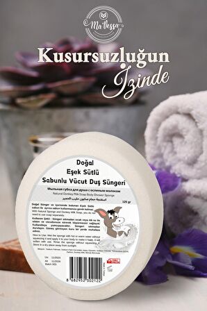 Ma'Vessa Doğal Eşek Sütlü Süngerli Sabun, Eşek Sütlü Sabunlu Vücut Duş Süngeri, Banyo Lifi 125 gr