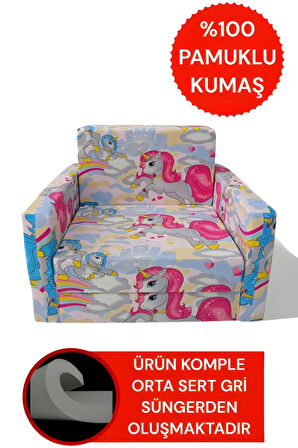 Çocuk Yatağı Komple Sünger Katlanabilir Koltuklu-(0-6 YAŞ)%100 Pamuklu Unicorn Desen