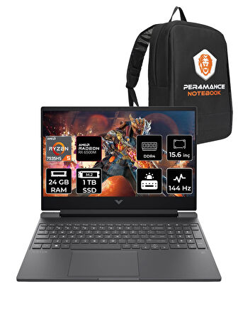 HP Victus 15 R5 7535HS 24GB 1TB SSD RX6550M/4GB 144Hz 15.6'' FHD FDOS Gaming Laptop & PER4 ÇANTA