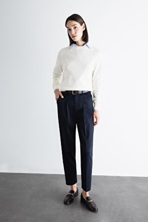 DeFacto 	Carrot Fit Kemerli Klasik Pantolon Yüksek Bel Dar Paça Piliseli Basic Düz Kısa Paça D4282AX24AUNV253