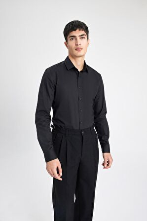 DeFacto Slim Fit Dar Kesim İtalyan Yaka Non Iron Ütü Gerektirmeyen Uzun Kollu Gömlek A7803AX24SPBK27