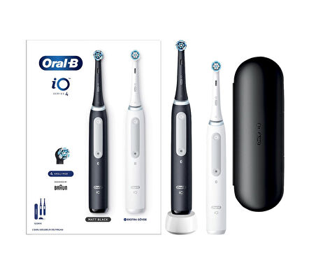 Oral-B iO 4 Şarjlı Diş Fırçası Seti 2'li - Mat Siyah / Beyaz