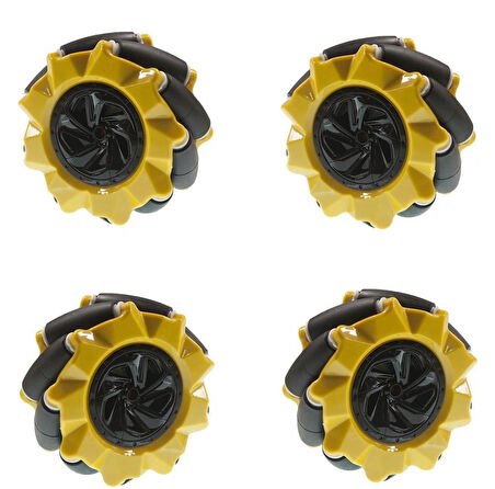 Emesrobotik 80mm Mecanum Tekerlek Seti SARI (4 Adet-2 Sağ- 2 Sol) – TT Motor Uyumlu Kaplin Hediyeli