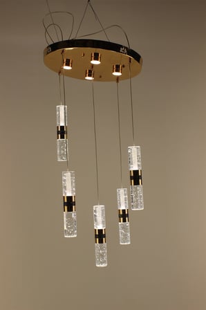 Lüks Gold Detaylı Kalın Çift Taraflı Jöle Kristal 5'li Çemberli Serisi Modern Led Avize