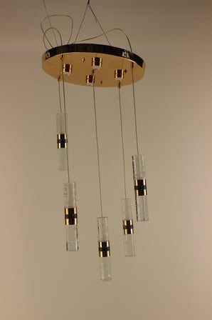 Lüks Gold Detaylı Kalın Çift Taraflı Jöle Kristal 5'li Çemberli Serisi Modern Led Avize