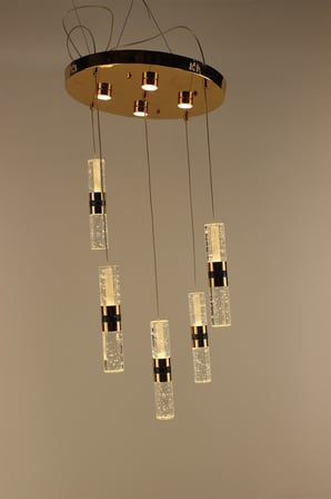 Lüks Gold Detaylı Kalın Çift Taraflı Jöle Kristal 5'li Çemberli Serisi Modern Led Avize