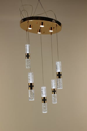 Lüks Gold Detaylı Kalın Çift Taraflı Jöle Kristal 5'li Çemberli Serisi Modern Led Avize