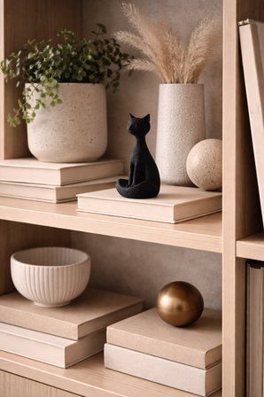 Minimal Kedi Biblo Dekoratif Modern Heykel TV Ünitesi Raf Masa Dekoru Siyah Kedi Figürü 9 Cm