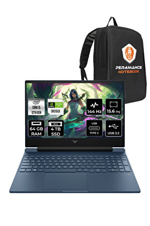 HP Victus 15 i5 12450H 64GB 4TB SSD RTX3050/4GB 144Hz 15.6'' FHD FDOS Gaming Laptop & PER4 ÇANTA