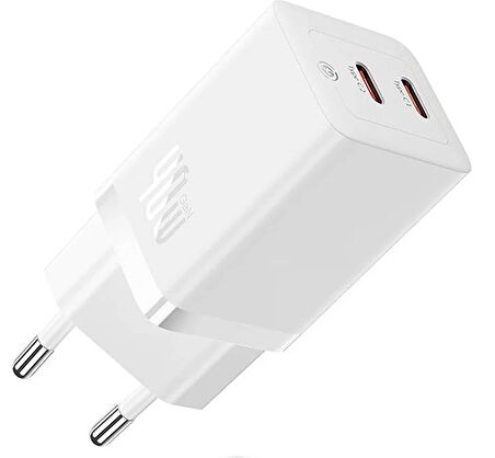 Baseus Süper Şarj Akım Korumalı 2xType-C Gan5 40W Şarj Başlık Macbook Notebook Laptop Şarj Başlık 