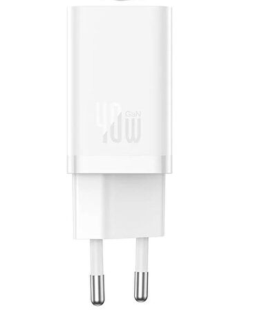 Baseus Süper Şarj Akım Korumalı 2xType-C Gan5 40W Şarj Başlık Macbook Notebook Laptop Şarj Başlık 