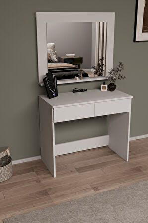 DF02110B Aynalı Beyaz Makyaj Masası