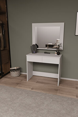 DF02110B Aynalı Beyaz Makyaj Masası