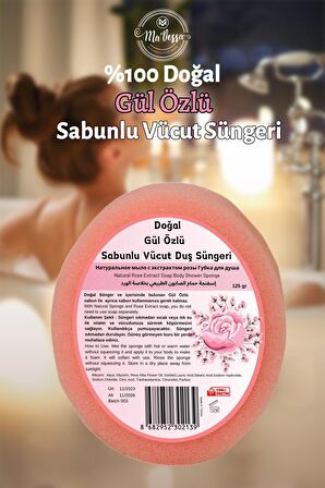 Ma'Vessa Doğal Gül Özlü Süngerli Sabun, Gül Özlü Sabunlu Vücut Duş Süngeri, Banyo Lifi 125 gr