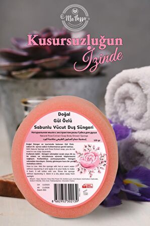 Ma'Vessa Doğal Gül Özlü Süngerli Sabun, Gül Özlü Sabunlu Vücut Duş Süngeri, Banyo Lifi 125 gr