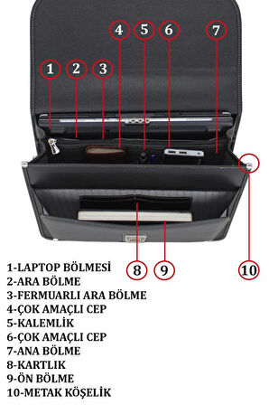 Case Club 2002 Erkek El Çantası 15.6'İnç Laptop Evrak 5 Bölmeli Su Geçirmez  Omuz Askılı