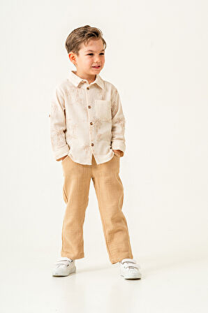 Erkek Çocuk Keten Gömlek Müslin Pantolon Takım 2-5 Yaş