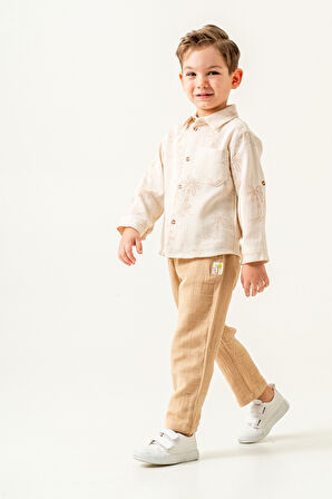 Erkek Çocuk Keten Gömlek Müslin Pantolon Takım 2-5 Yaş