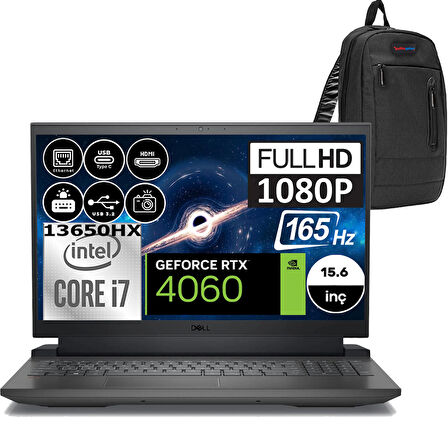 Dell Gaming G15 5530 Intel Core I7 13650HX 64GB DDR5 2TB SSD RTX4060 8GB Windows 11 Home 15.6" Fhd 165Hz Taşınabilir Bilgisayar G155530013WH09 + Zetta Çanta