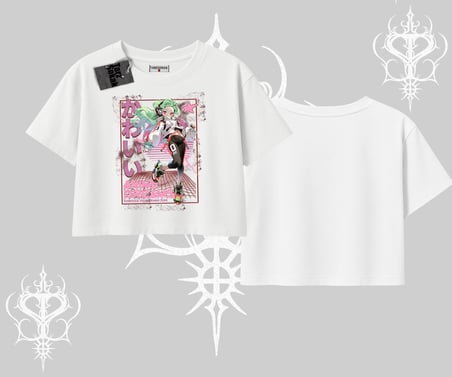Oversize Crop Tshirt Anime Kawaii Japon Kız Desenli